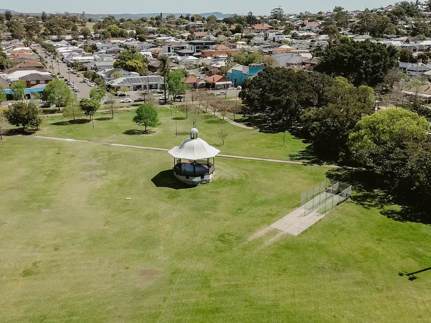 Aerial view of Lambton Park and its rotunda