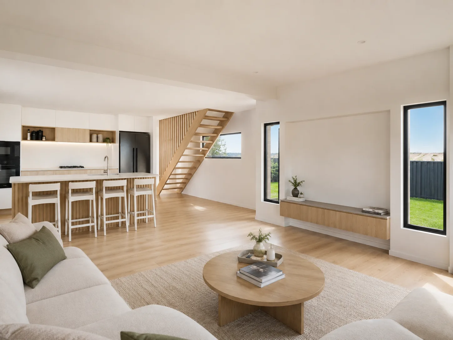 Light-filled open plan living and kitchen