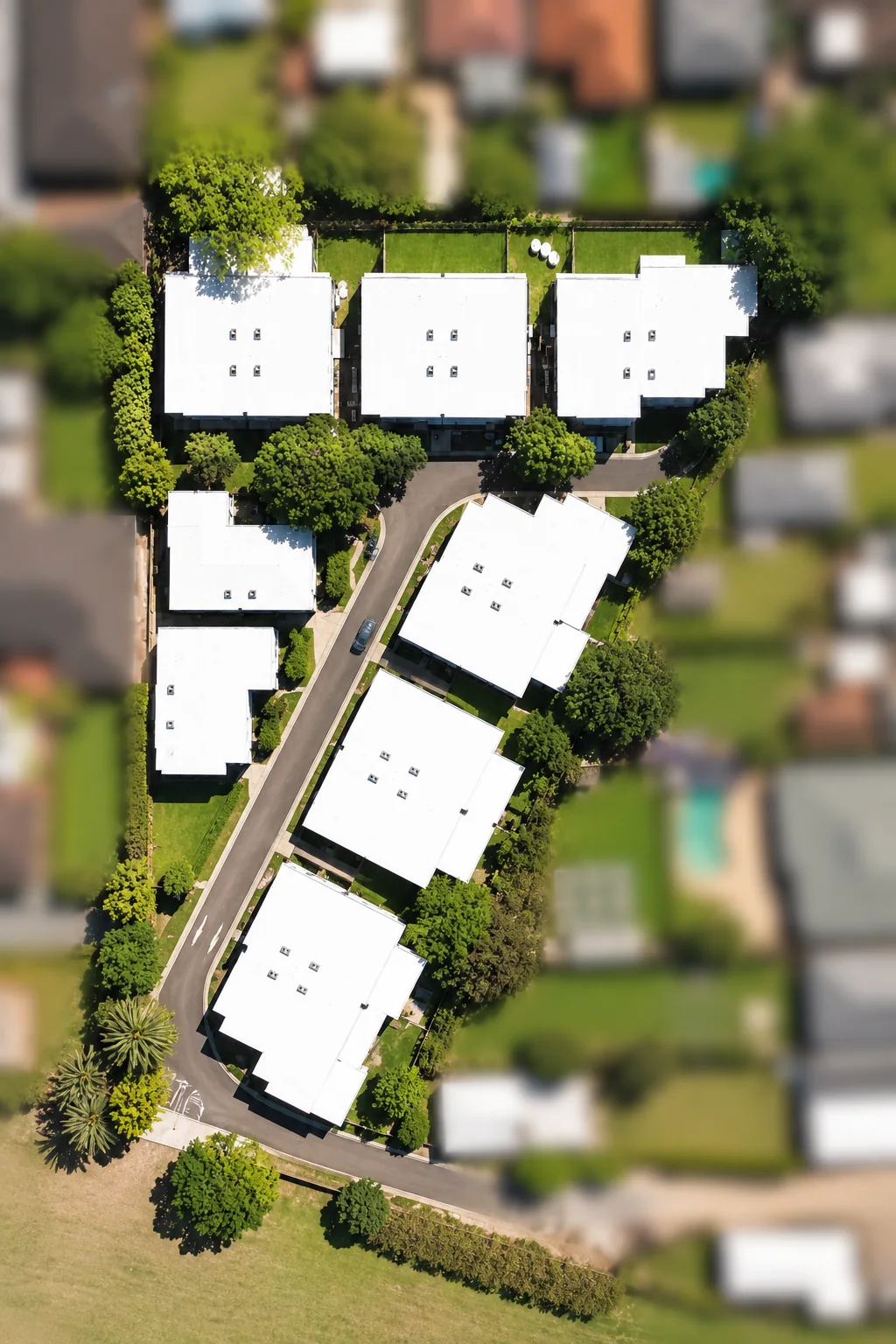 Aerial view of the Ace Lane community and its private internal laneway
